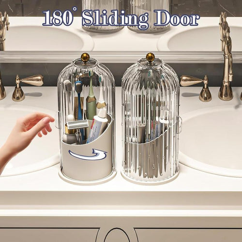 360 Rotating Toothbrush Holder: Covered Countertop Storage