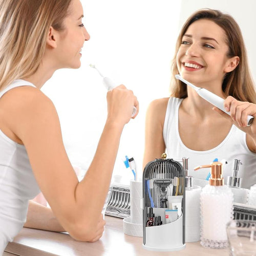360 Rotating Toothbrush Holder: Covered Countertop Storage